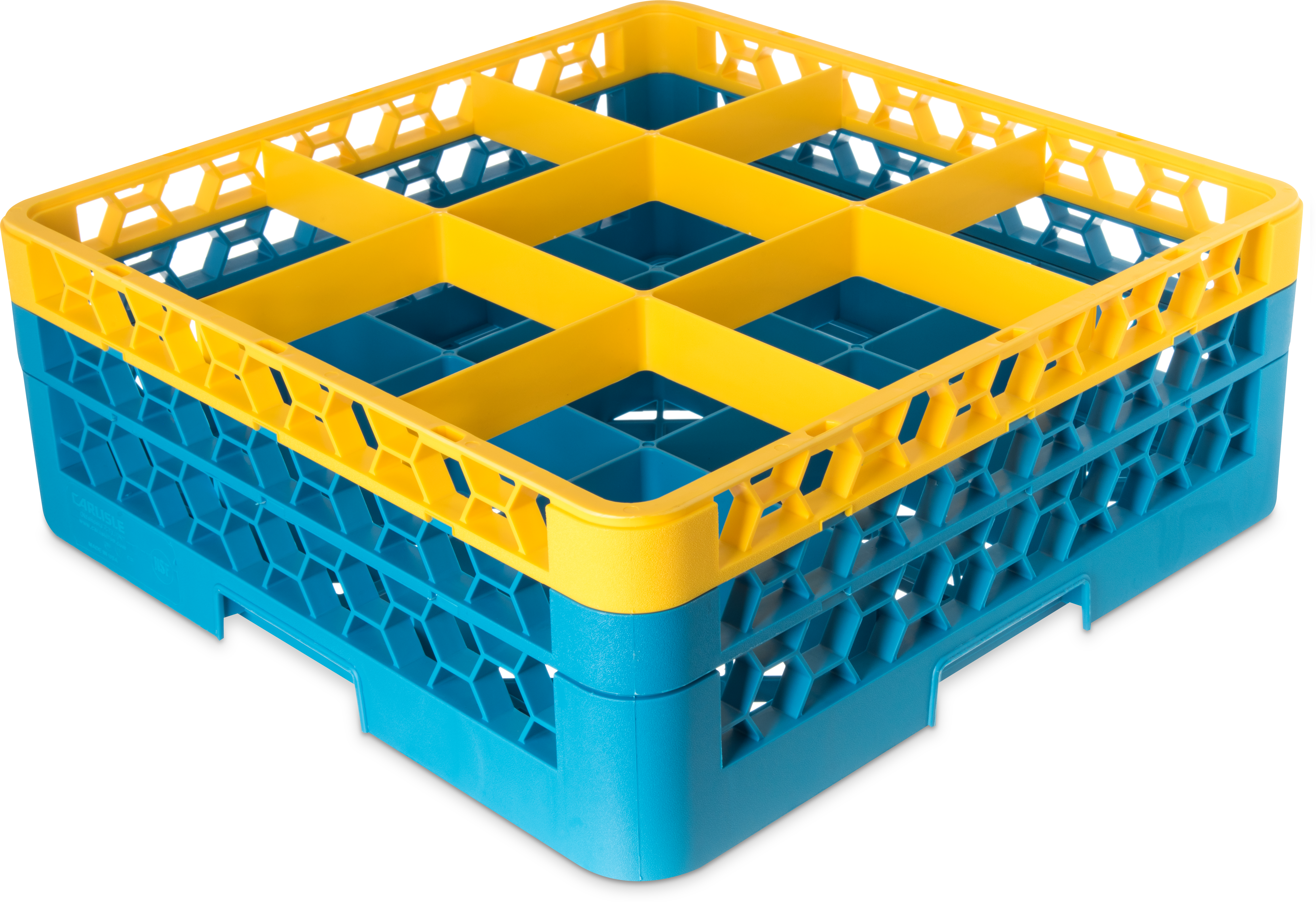 OptiClean 9 Compartment Glass Rack with 2 Extenders 7.12 - Yellow-Carlisle Blue