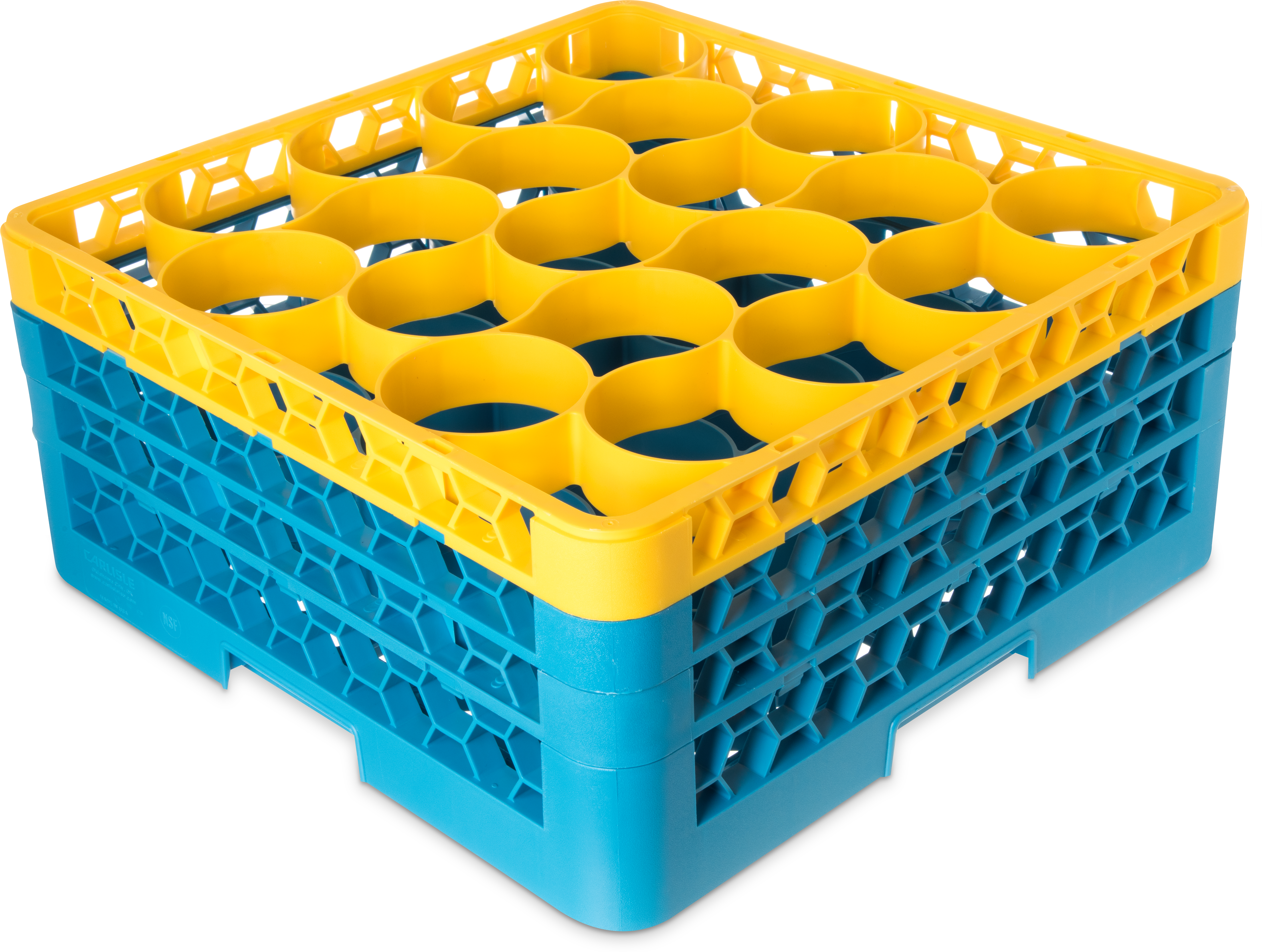 OptiClean NeWave Color-Coded Glass Rack with Three Extenders 20 Compartment - Yellow-Carlisle Blue