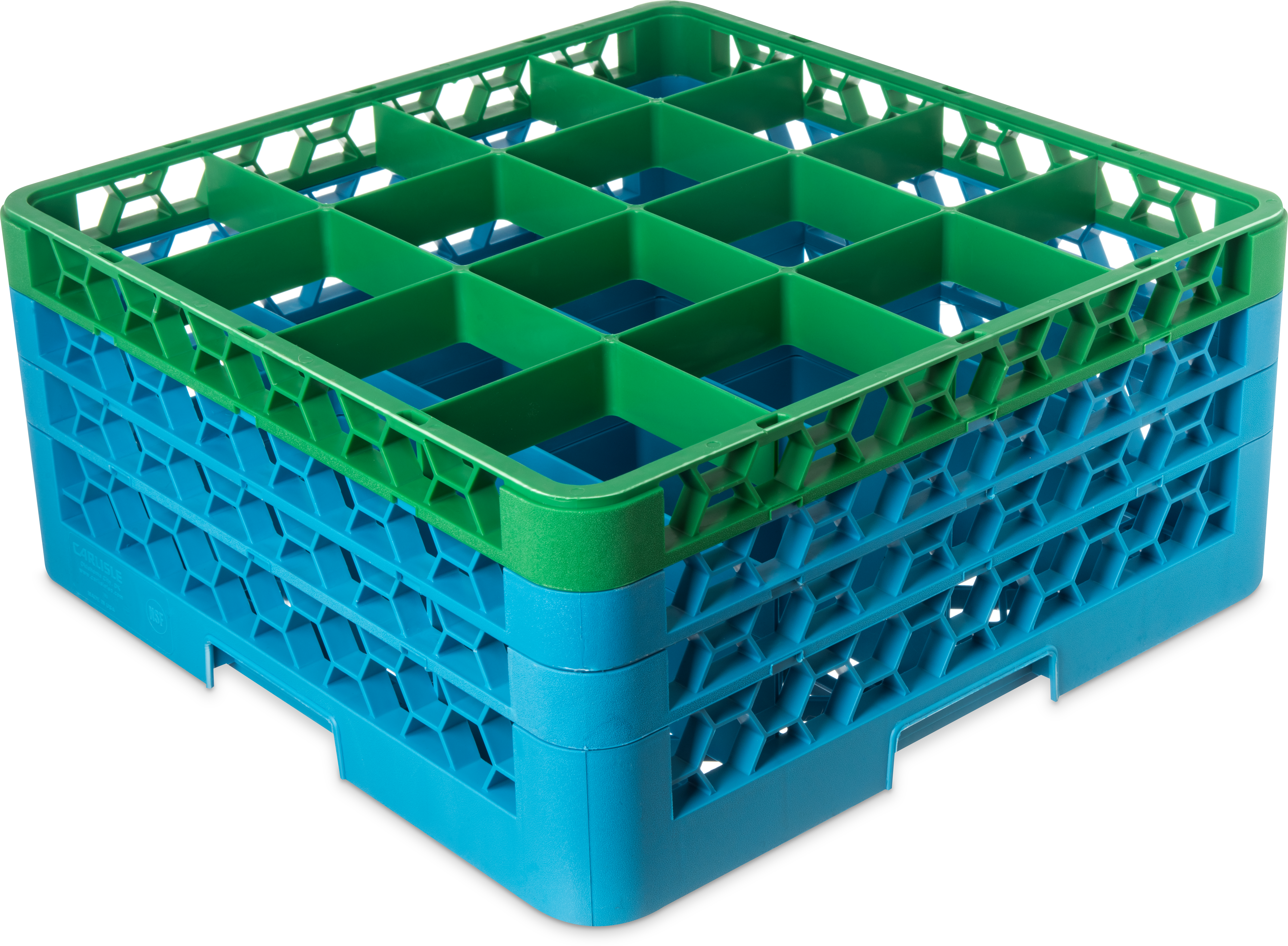 OptiClean 16 Compartment Glass Rack with 3 Extenders 8.72 - Green-Carlisle Blue