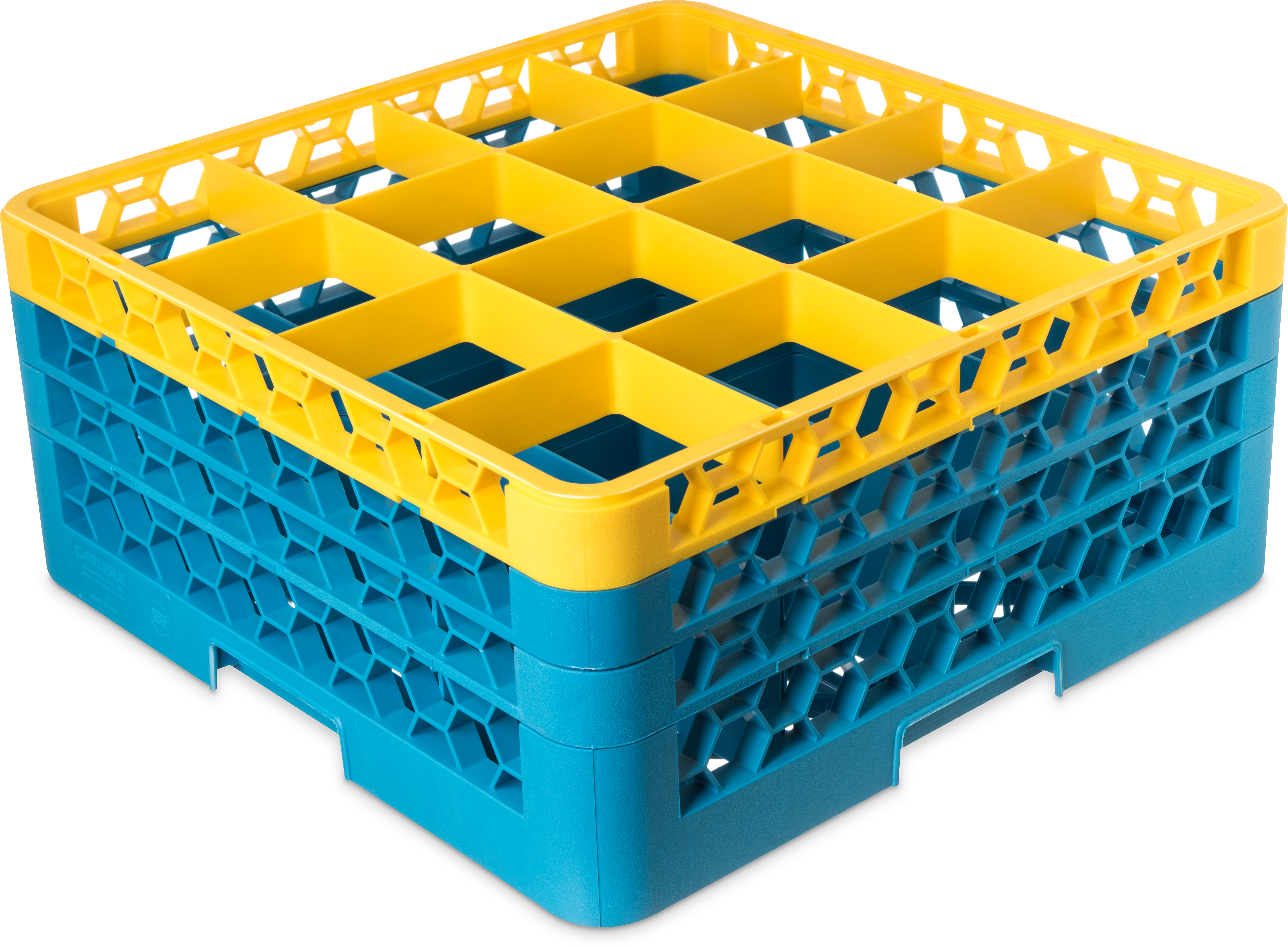 OptiClean 16 Compartment Glass Rack with 3 Extenders 8.72 - Yellow-Carlisle Blue