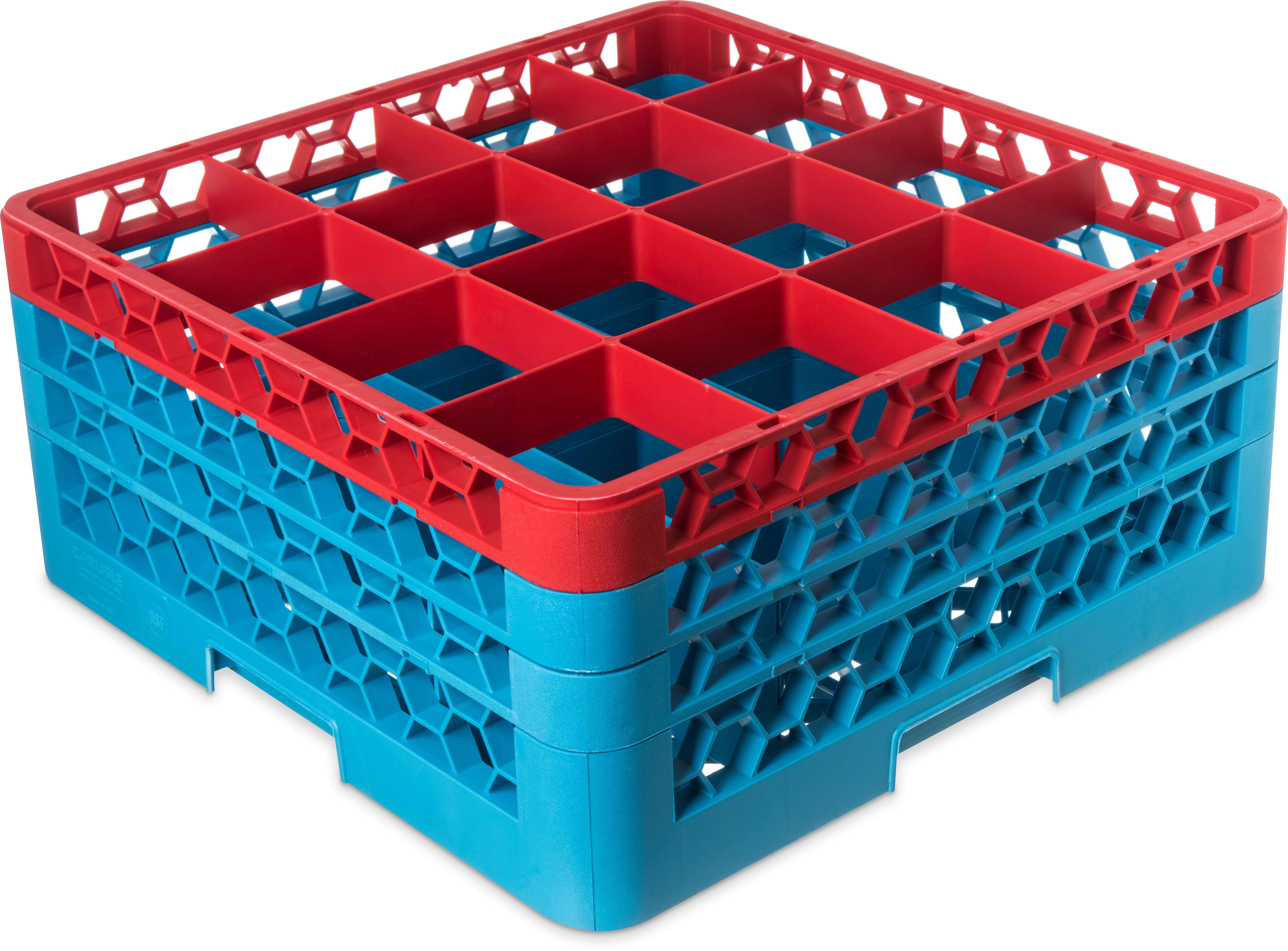 OptiClean 16 Compartment Glass Rack with 3 Extenders 8.72 - Red-Carlisle Blue