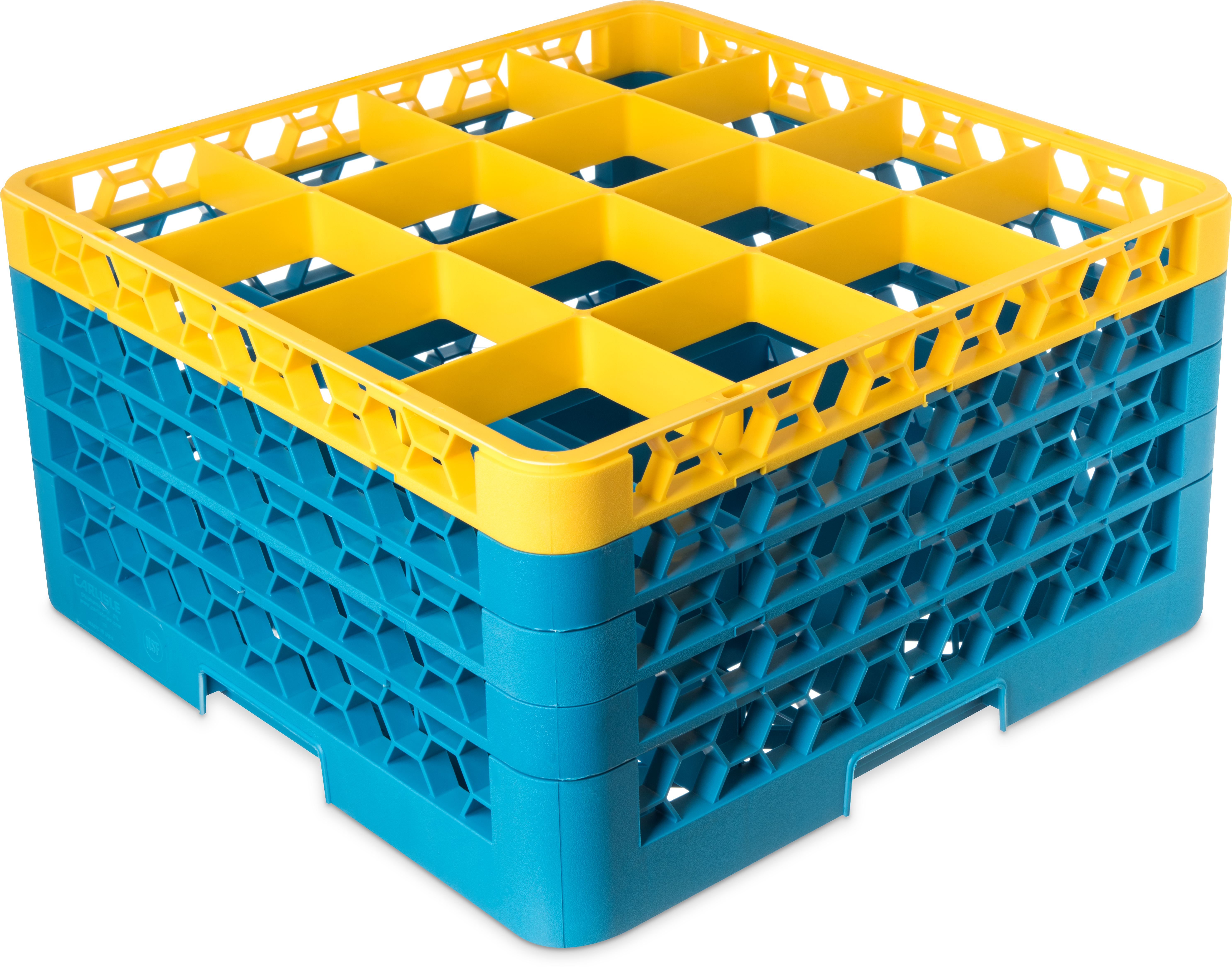 OptiClean 16 Compartment Glass Rack with 4 Extenders 10.3 - Yellow-Carlisle Blue