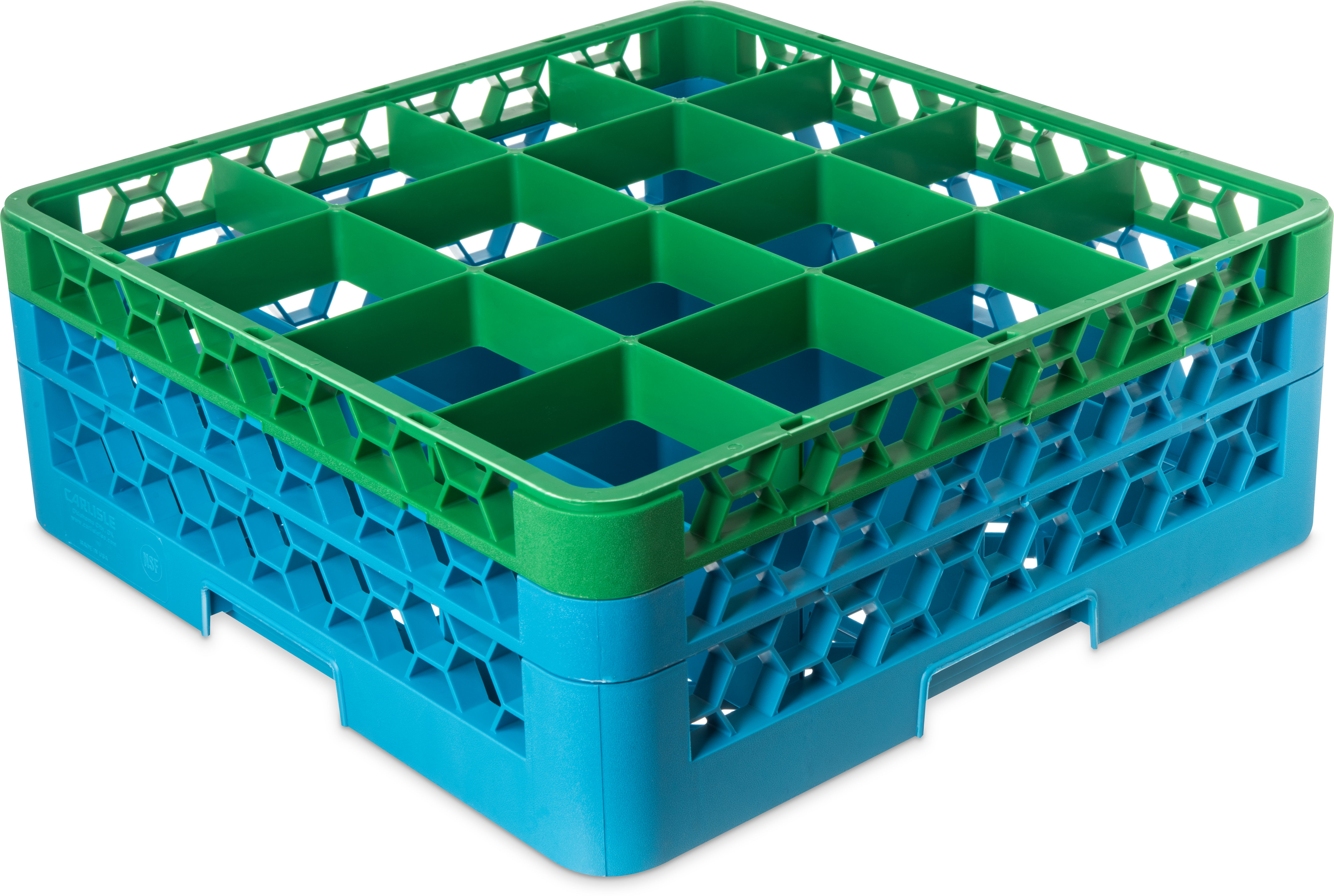 OptiClean 16 Compartment Glass Rack with 2 Extenders 7.12 - Green-Carlisle Blue