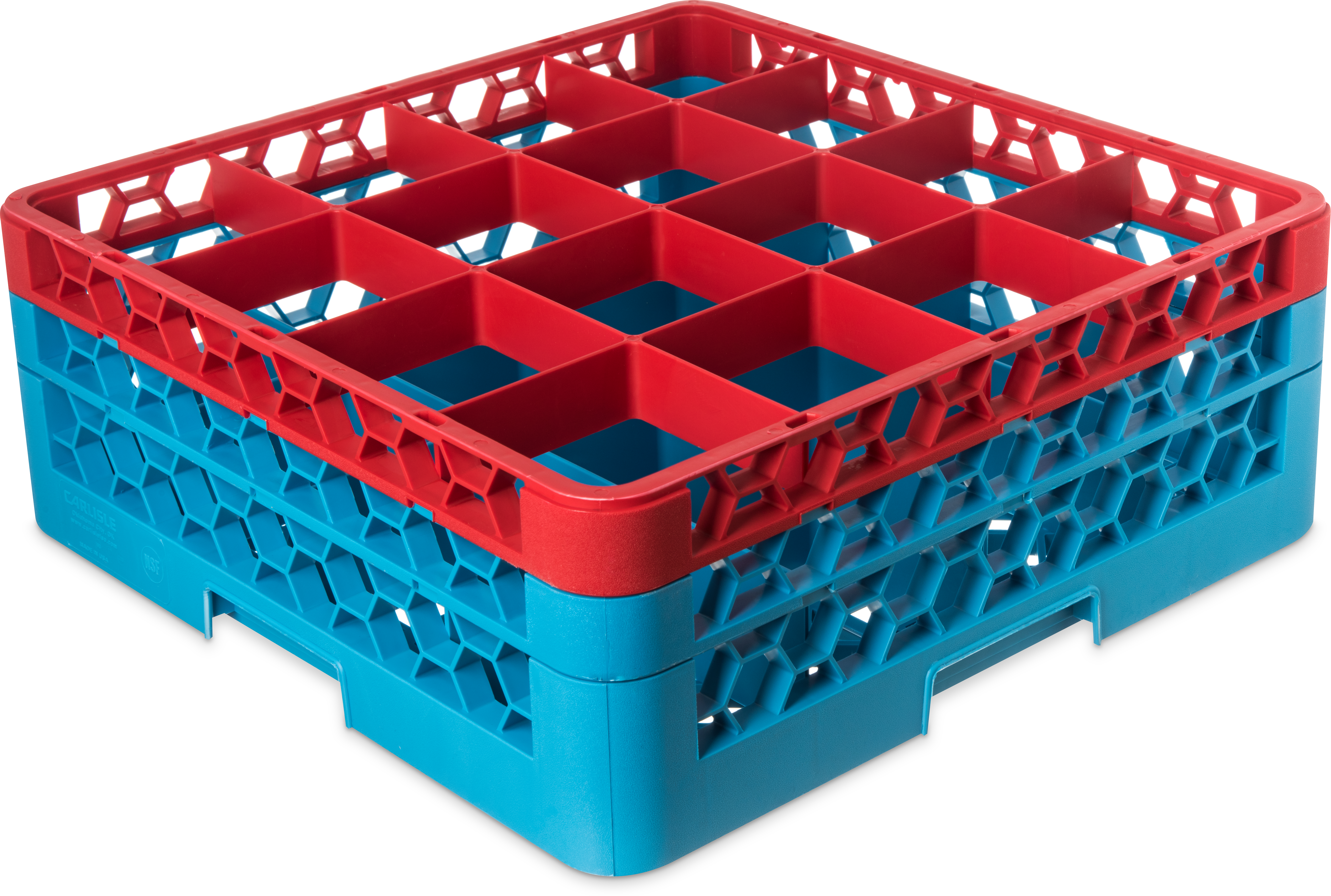 OptiClean 16 Compartment Glass Rack with 2 Extenders 7.12 - Red-Carlisle Blue