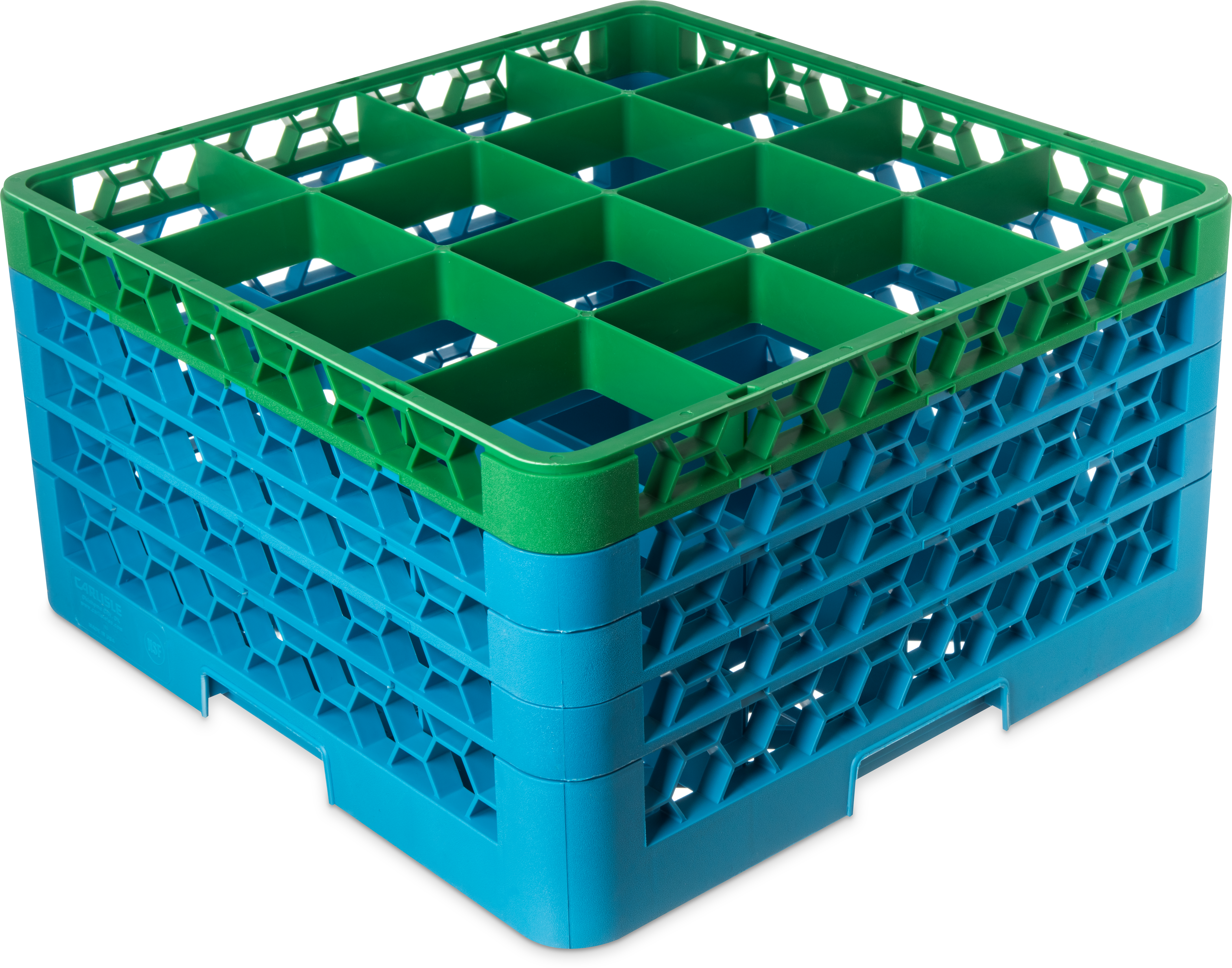 OptiClean 16 Compartment Glass Rack with 4 Extenders 10.3 - Green-Carlisle Blue